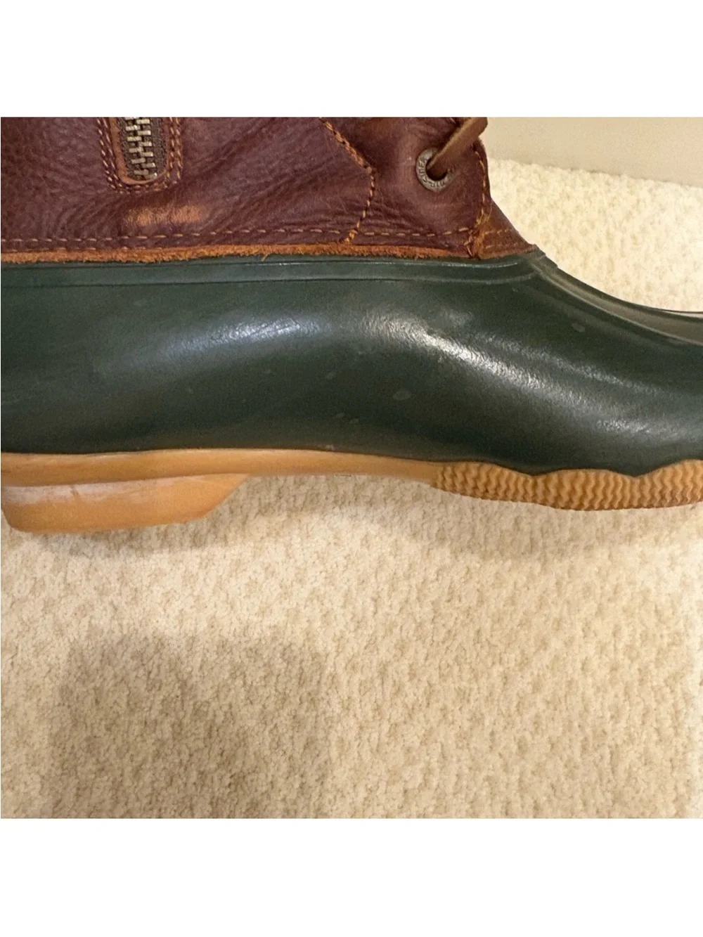 Sperry Green & Brown Duck Boots  Size 8